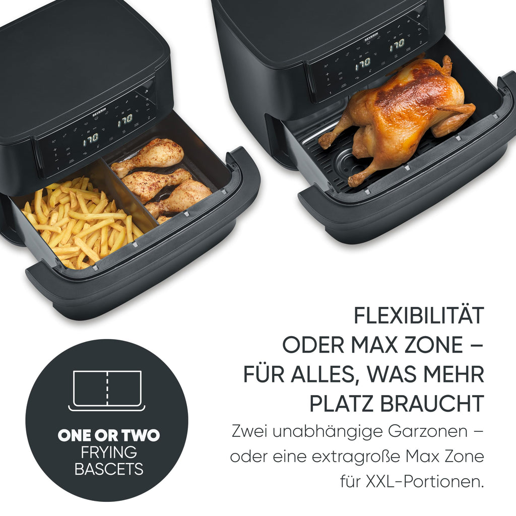 Severin Max Zone Flex Heißluftfritteuse, 9L, 2 Garzonen, 10 Programme, Dörrfunktion, 2600W