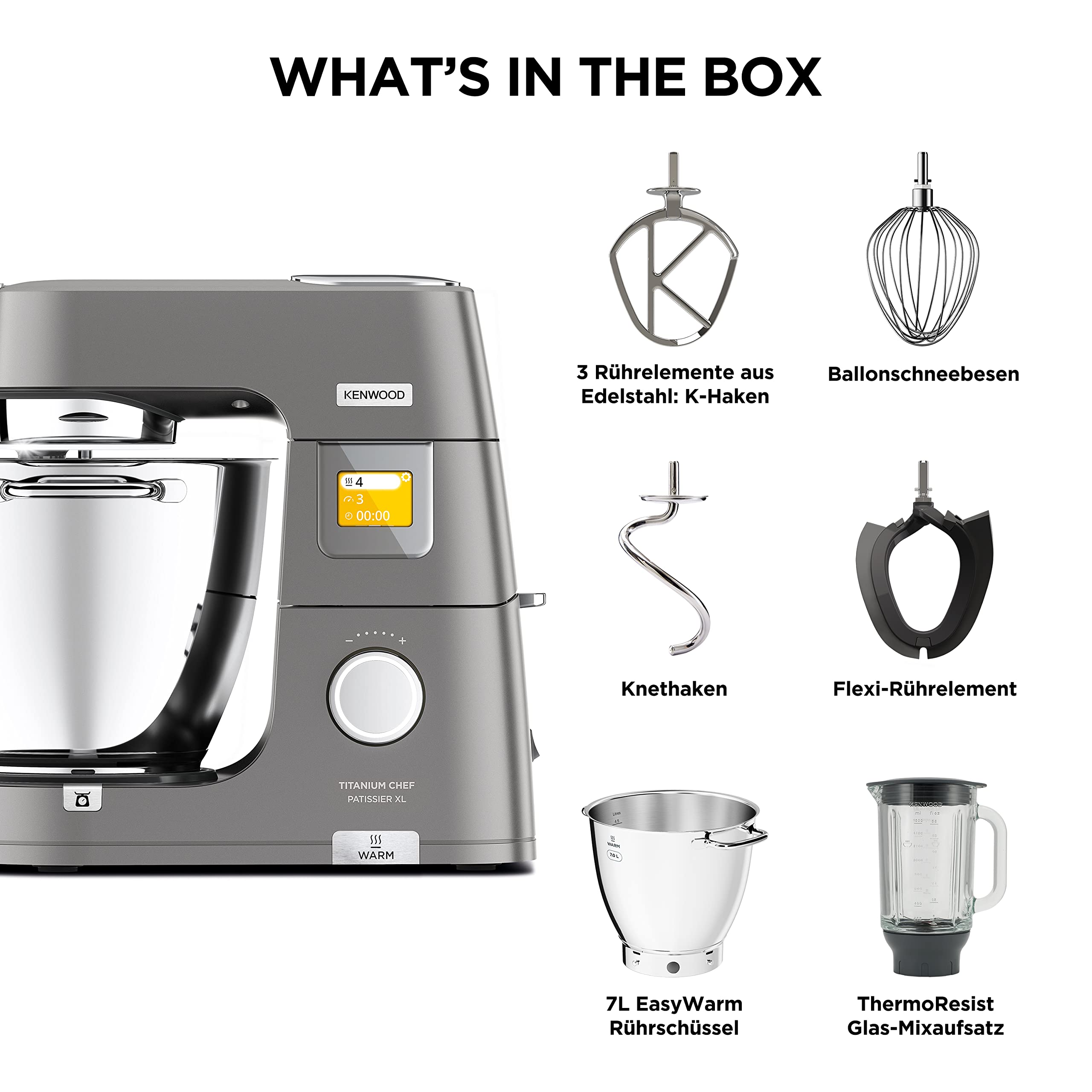 Kenwood Titanium Chef Patissier XL Küchenmaschine, 7L Schüssel mit Wärmefunktion, 1400W