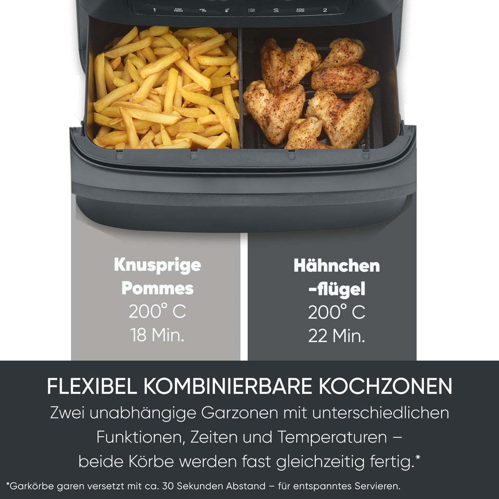 Severin Max Zone Flex Heißluftfritteuse, 9L, 2 Garzonen, 10 Programme, Dörrfunktion, 2600W