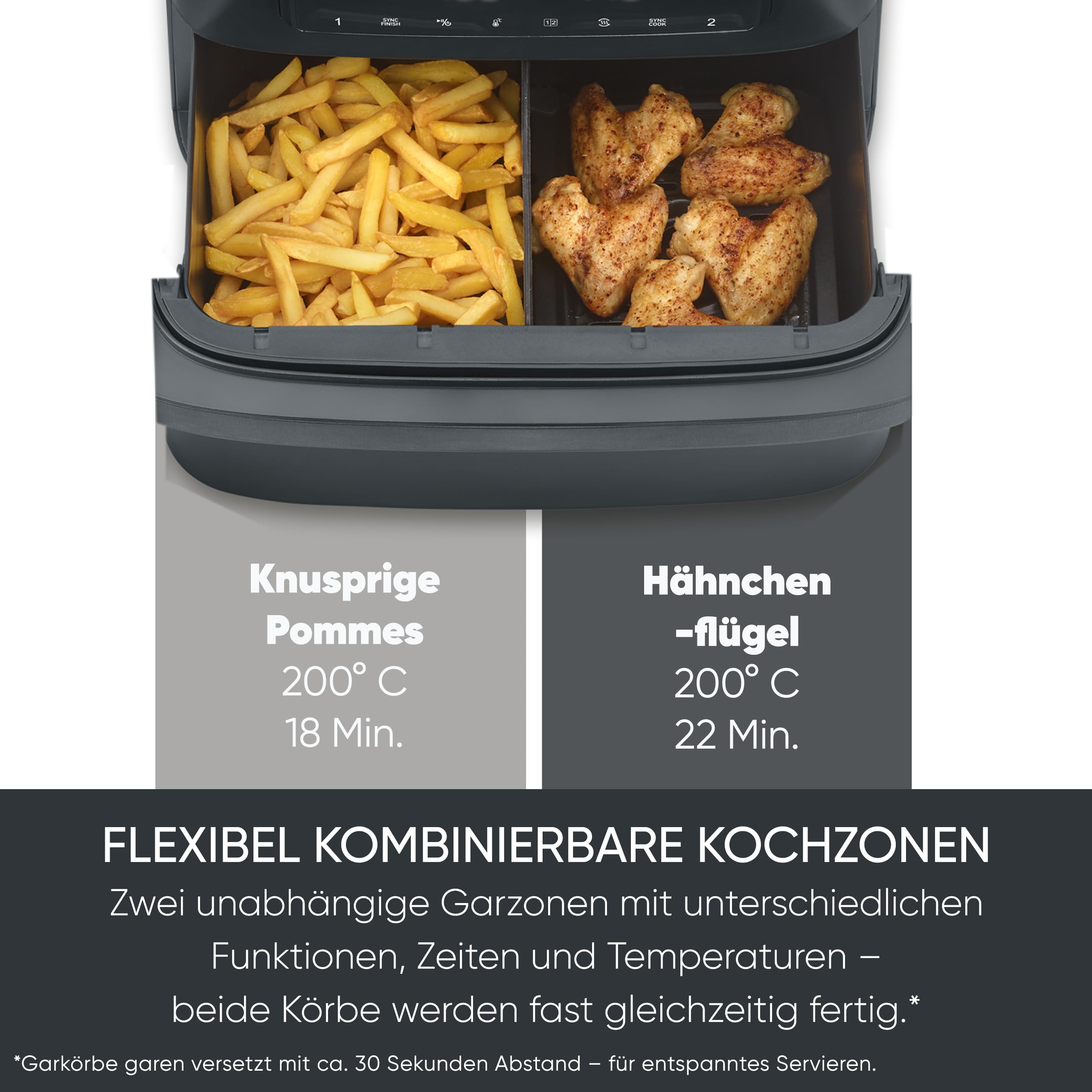 Severin Max Zone Flex Heißluftfritteuse, 9L, 2 Garzonen, 10 Programme, Dörrfunktion, 2600W