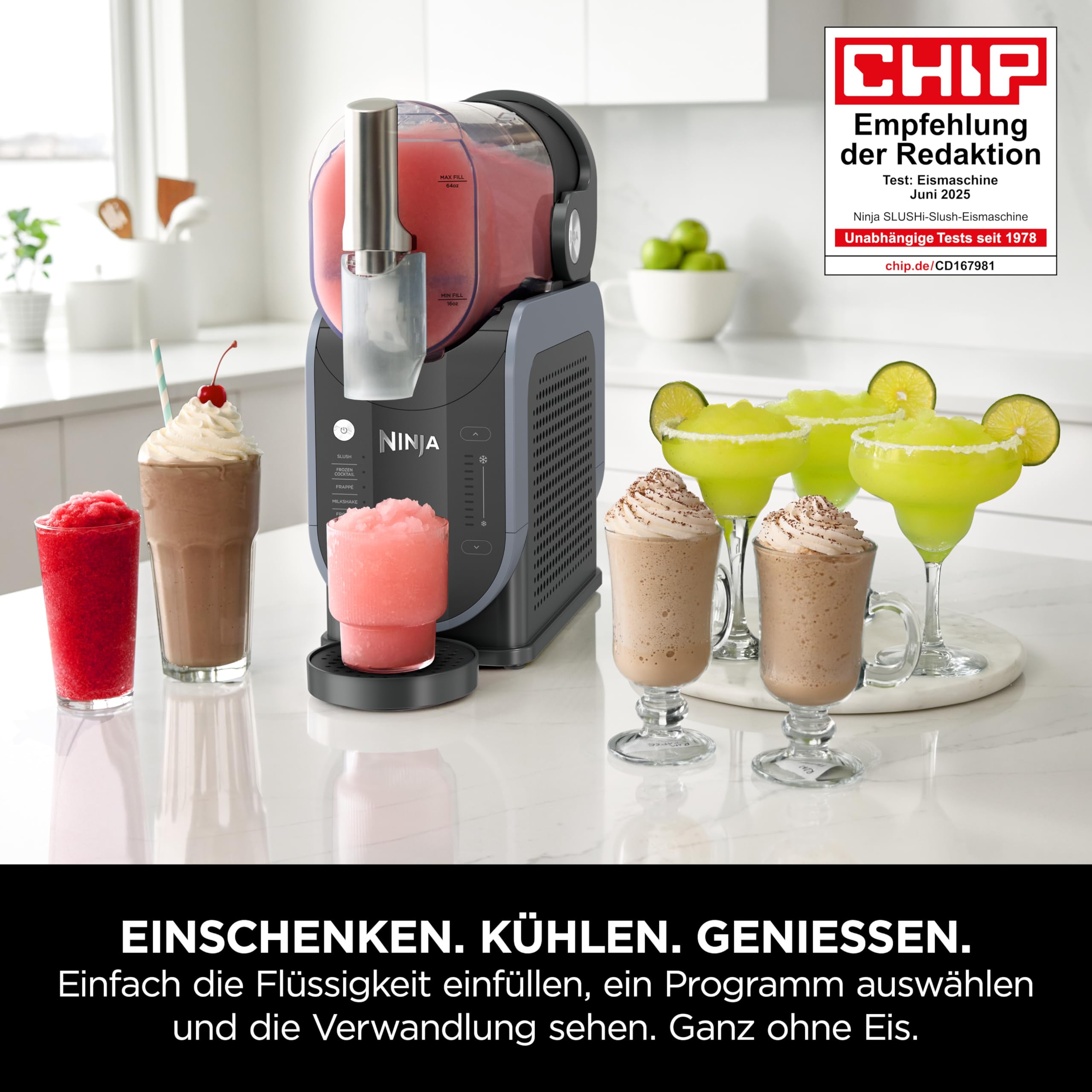 Ninja SLUSHi Maschine, für Slush, Cocktails, Milchshakes, 1,9L, ohne Eis, Blau/Grau