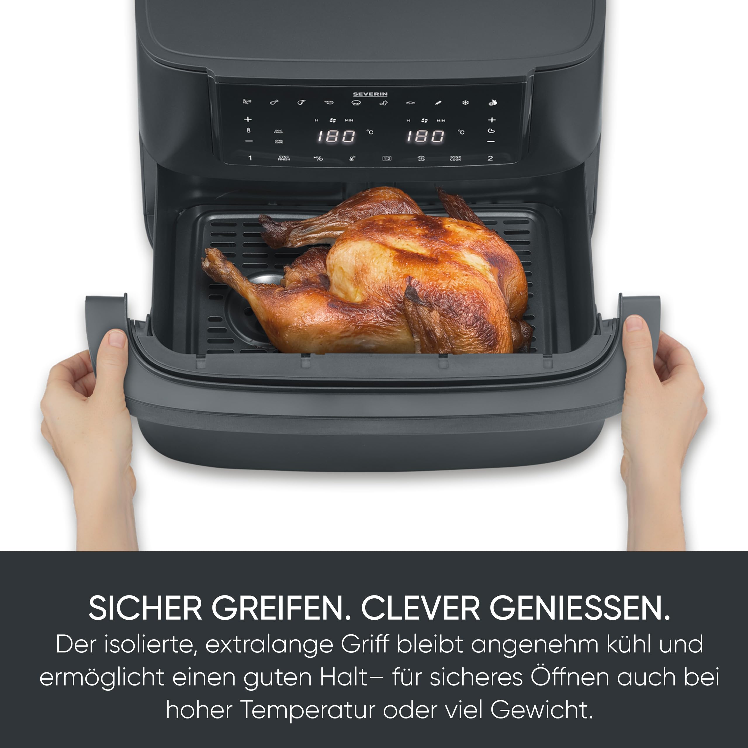 Severin Max Zone Flex Heißluftfritteuse, 9L, 2 Garzonen, 10 Programme, Dörrfunktion, 2600W