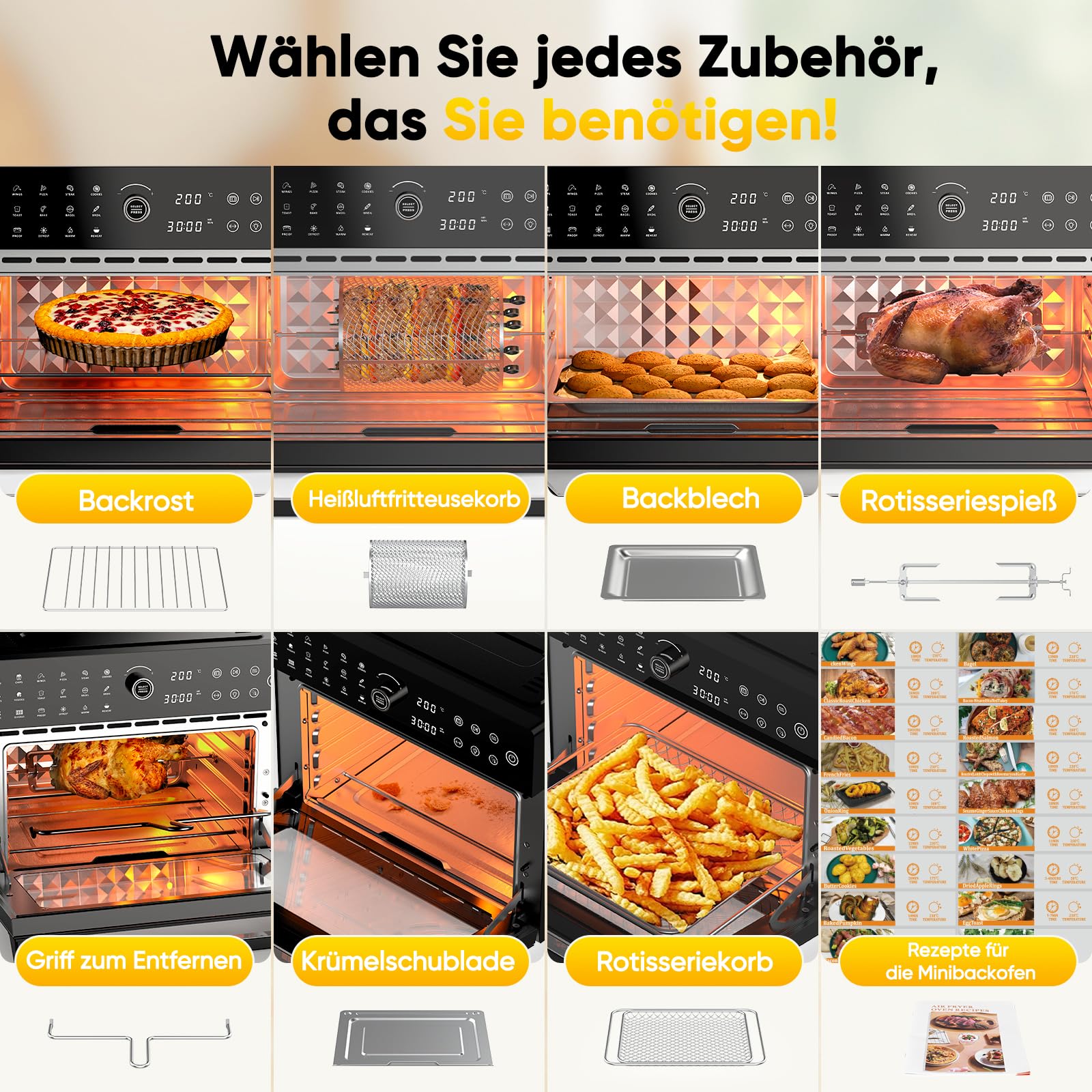 Heißluftfritteuse XXL 30L mit Umluft, 20 Programme, inkl. Zubehör