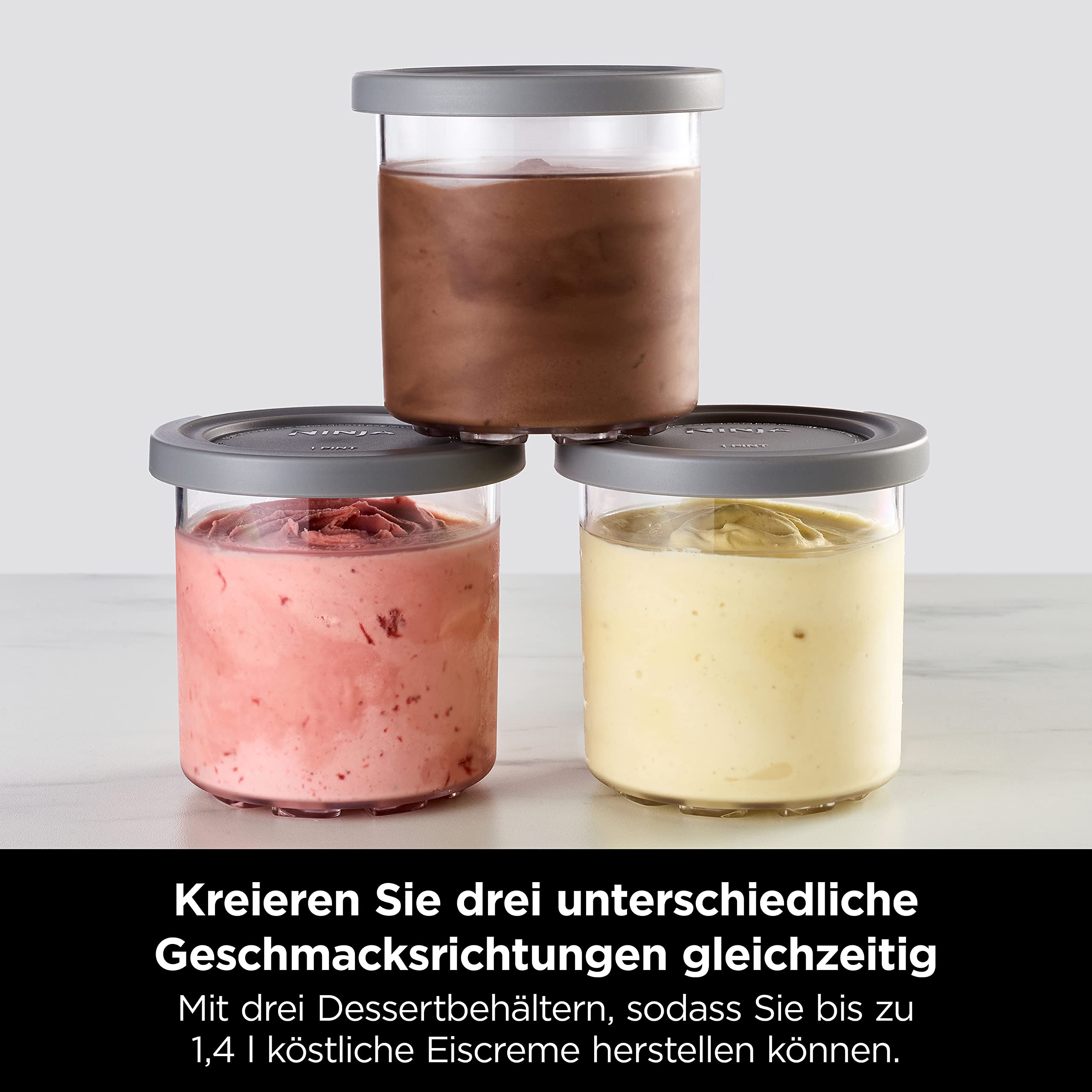 Ninja CREAMi Eismaschine, 7 Programme, für Eis, Gelato, Sorbet, 3 Behälter, 1,4L