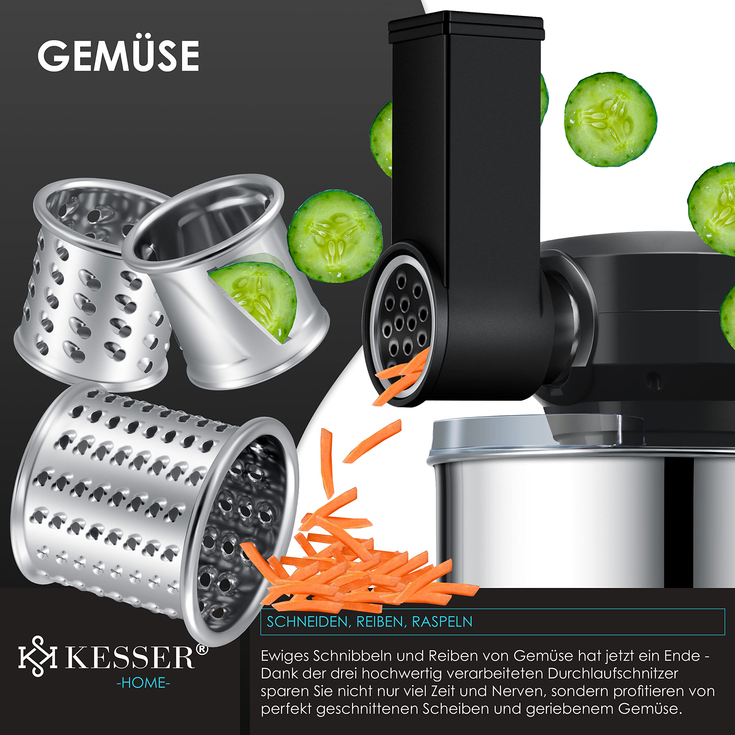 KESSER 3-in-1 Küchenmaschine, 5,5L, mit Fleischwolf & Entsafter, Pastaformen, Zubehör-Set