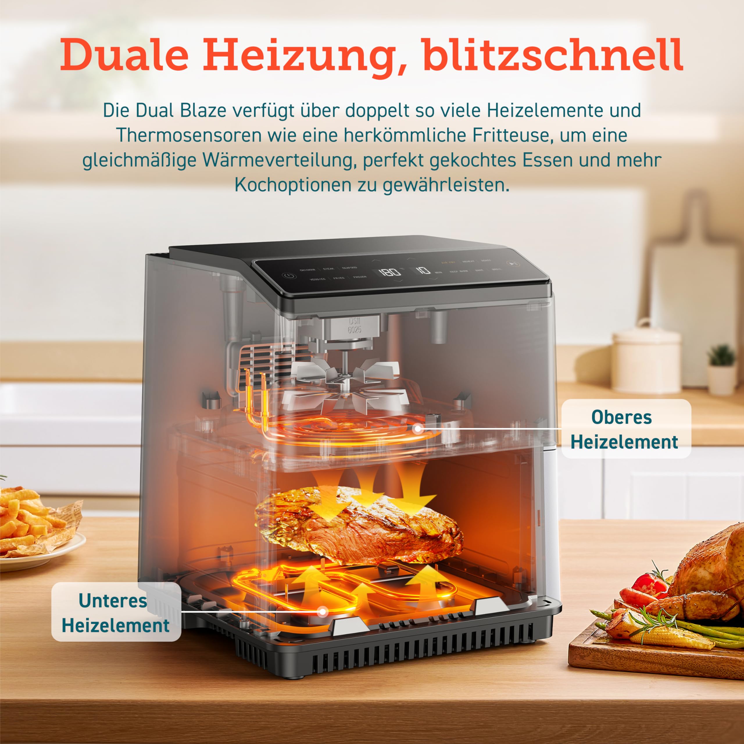 COSORI Dual Blaze Heißluftfritteuse, 6,4L, WLAN, 12 Funktionen, Touchscreen, Milchweiß