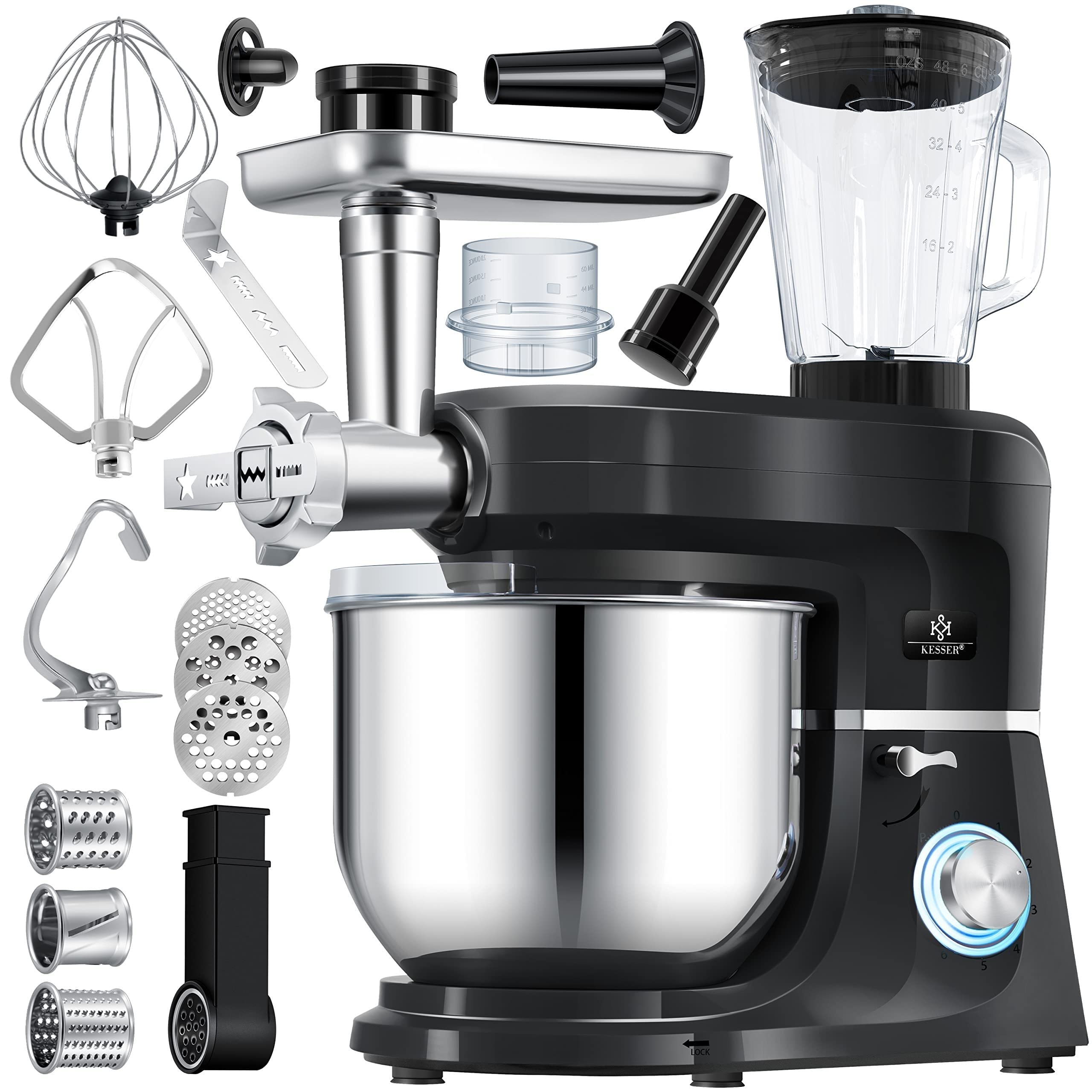 KESSER 3-in-1 Küchenmaschine, 5,5L, mit Fleischwolf & Entsafter, Pastaformen, Zubehör-Set