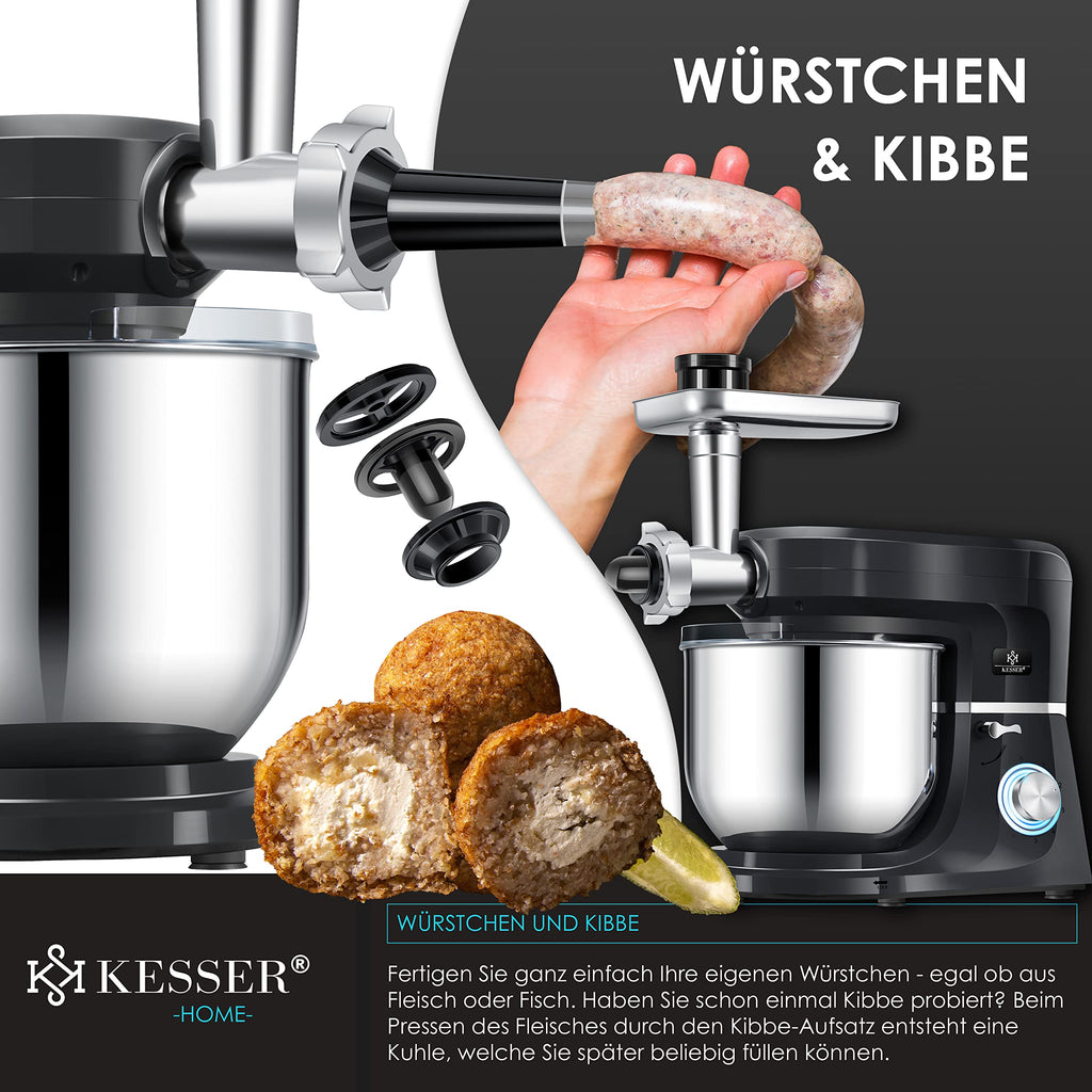 KESSER 3-in-1 Küchenmaschine, 5,5L, mit Fleischwolf & Entsafter, Pastaformen, Zubehör-Set