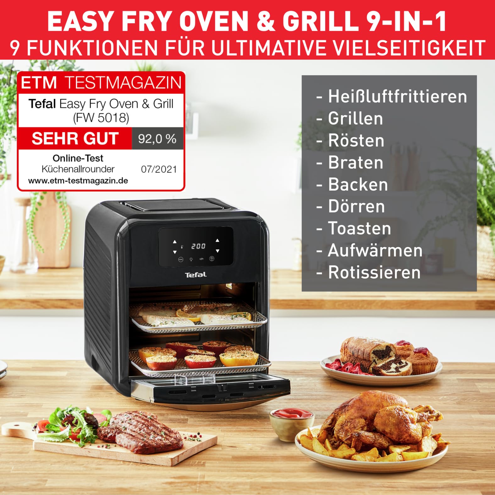 Tefal Easy Fry Oven & Grill 9-in-1 Heißluftfritteuse, 11L, 7 Teile