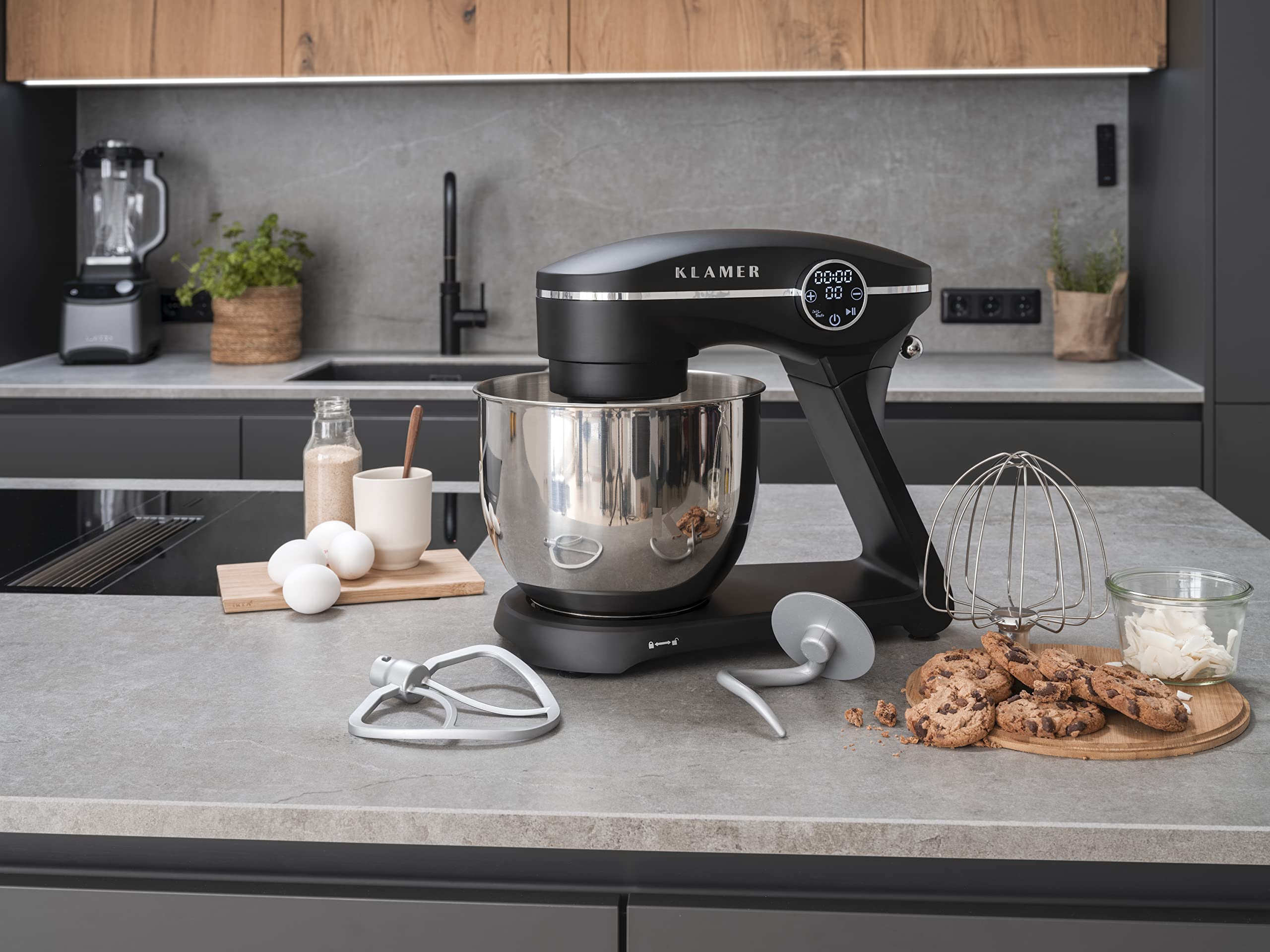 KLAMER Küchenmaschine 1800W, 6L Edelstahlschüssel, 10 Stufen, Knetmaschine, Planetensystem