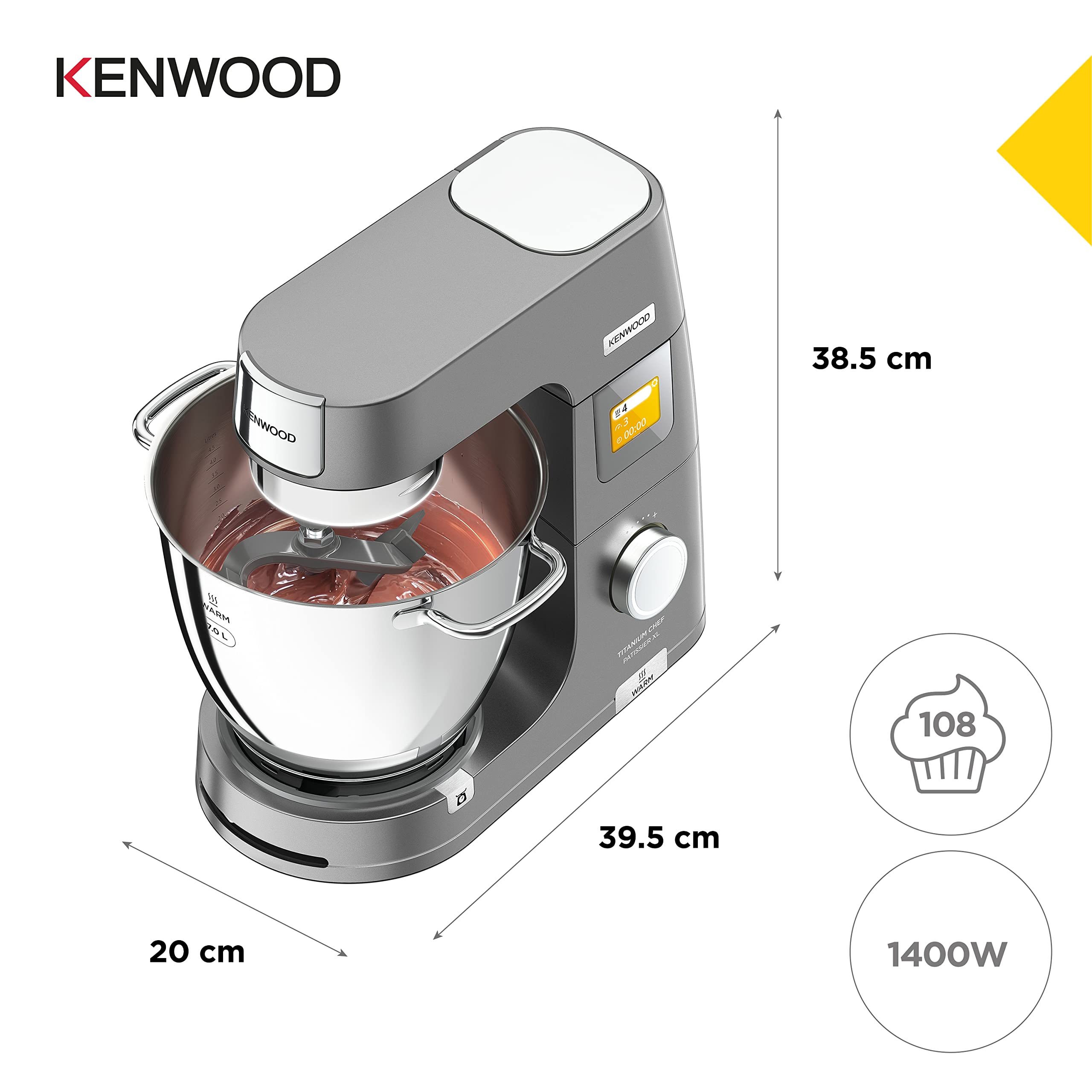 Kenwood Titanium Chef Patissier XL Küchenmaschine, 7L Schüssel mit Wärmefunktion, 1400W