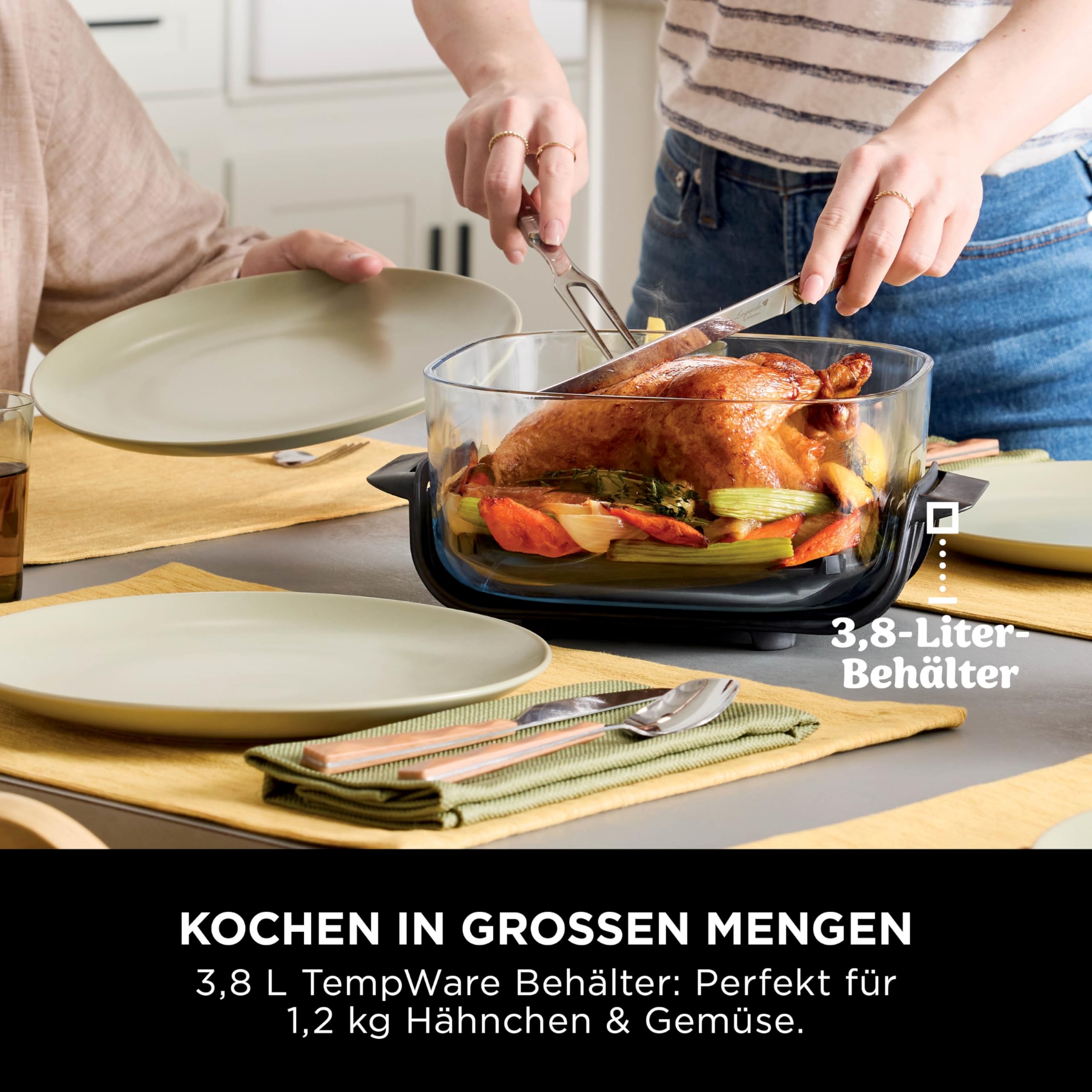 Ninja CRISPi Tragbare Heißluftfritteuse, 3,8L, 2 Glas-Behälter, 4-in-1