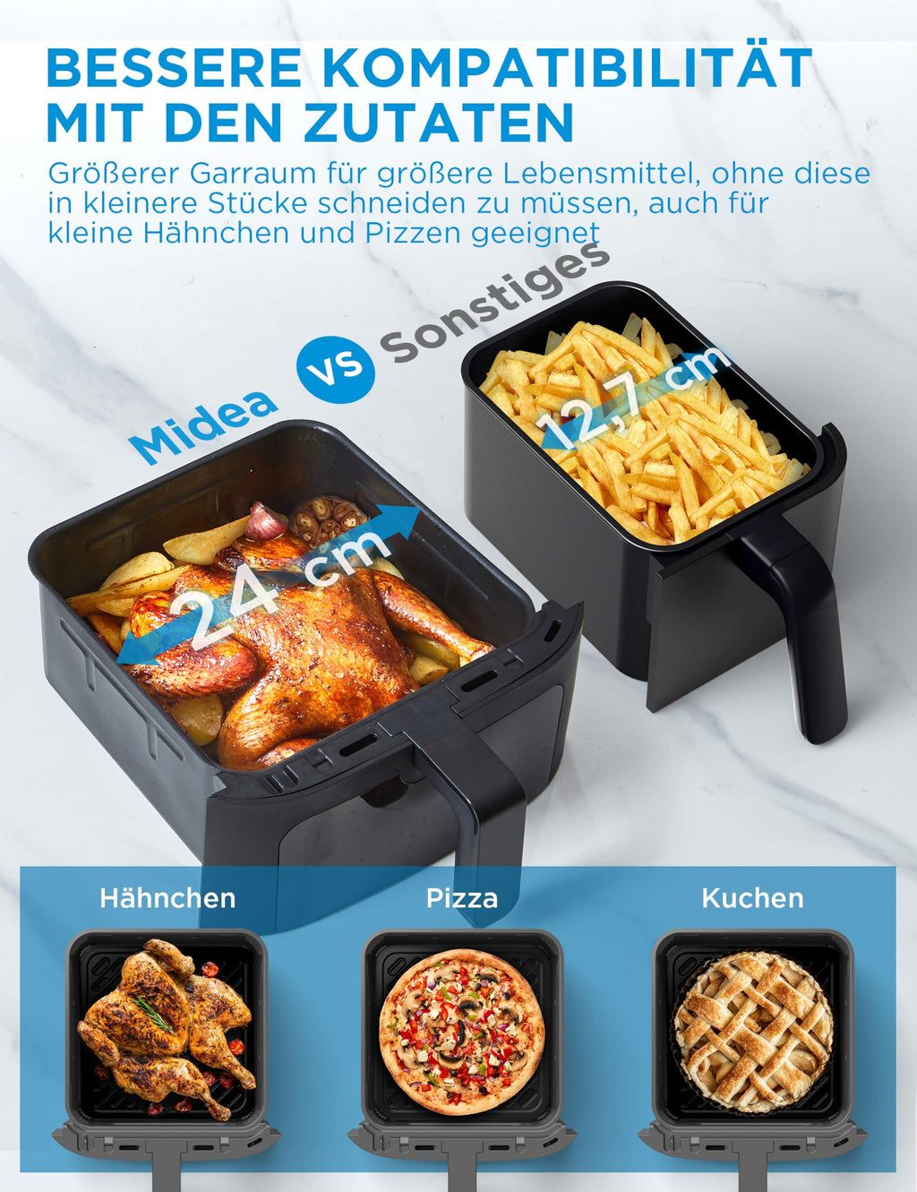 Midea Double Stack Heißluftfritteuse, 11L, WLAN & Alexa, 10-in-1, platzsparend, 2400W