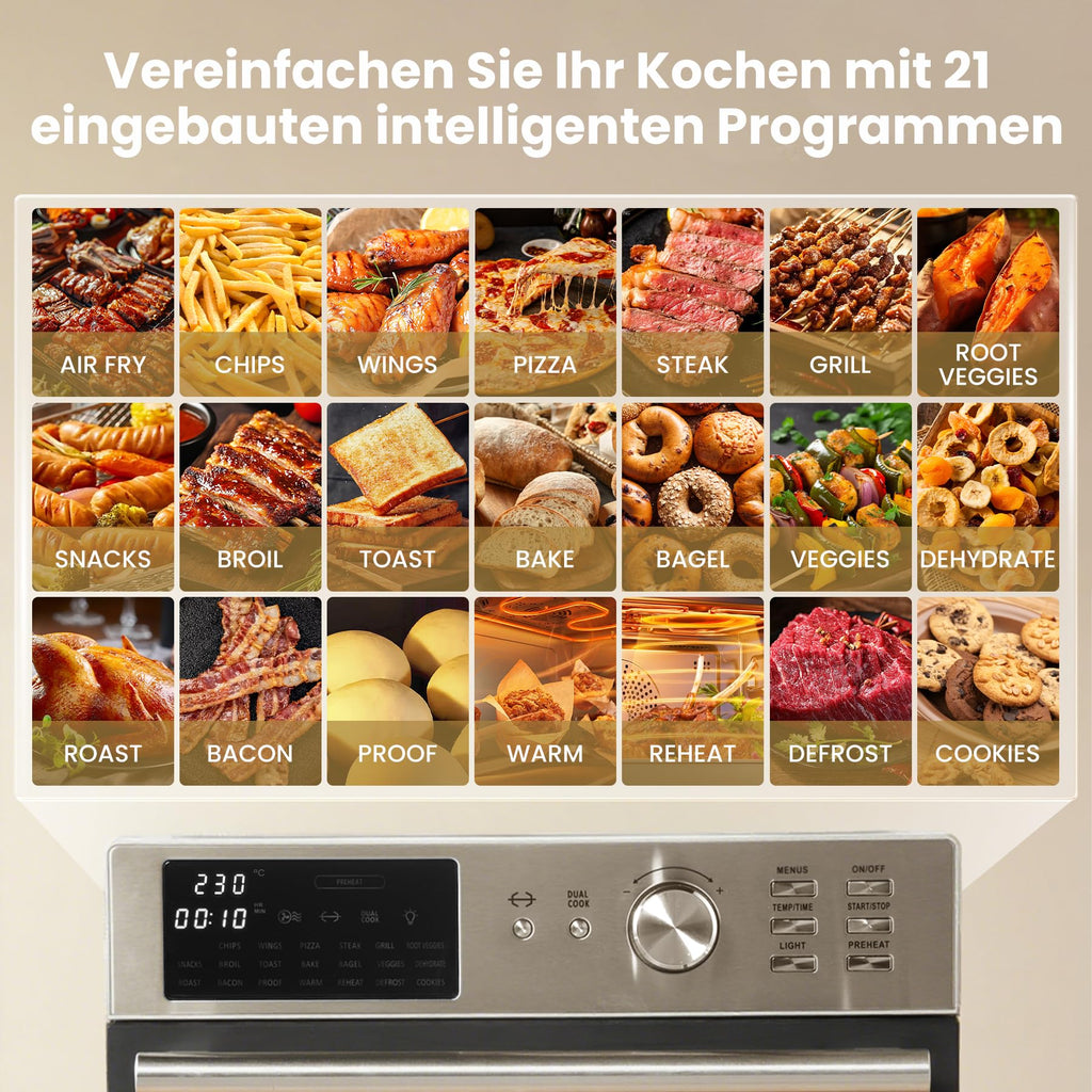OIMIS 30L Heißluftfritteuse & Backofen, 21-in-1, 1800W, Edelstahl