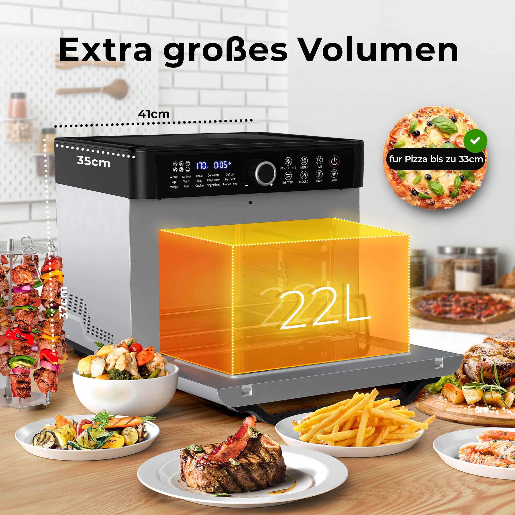 Balter XXL 22L Heißluftfritteuse, 200 Programme, 16-in-1, 1800W