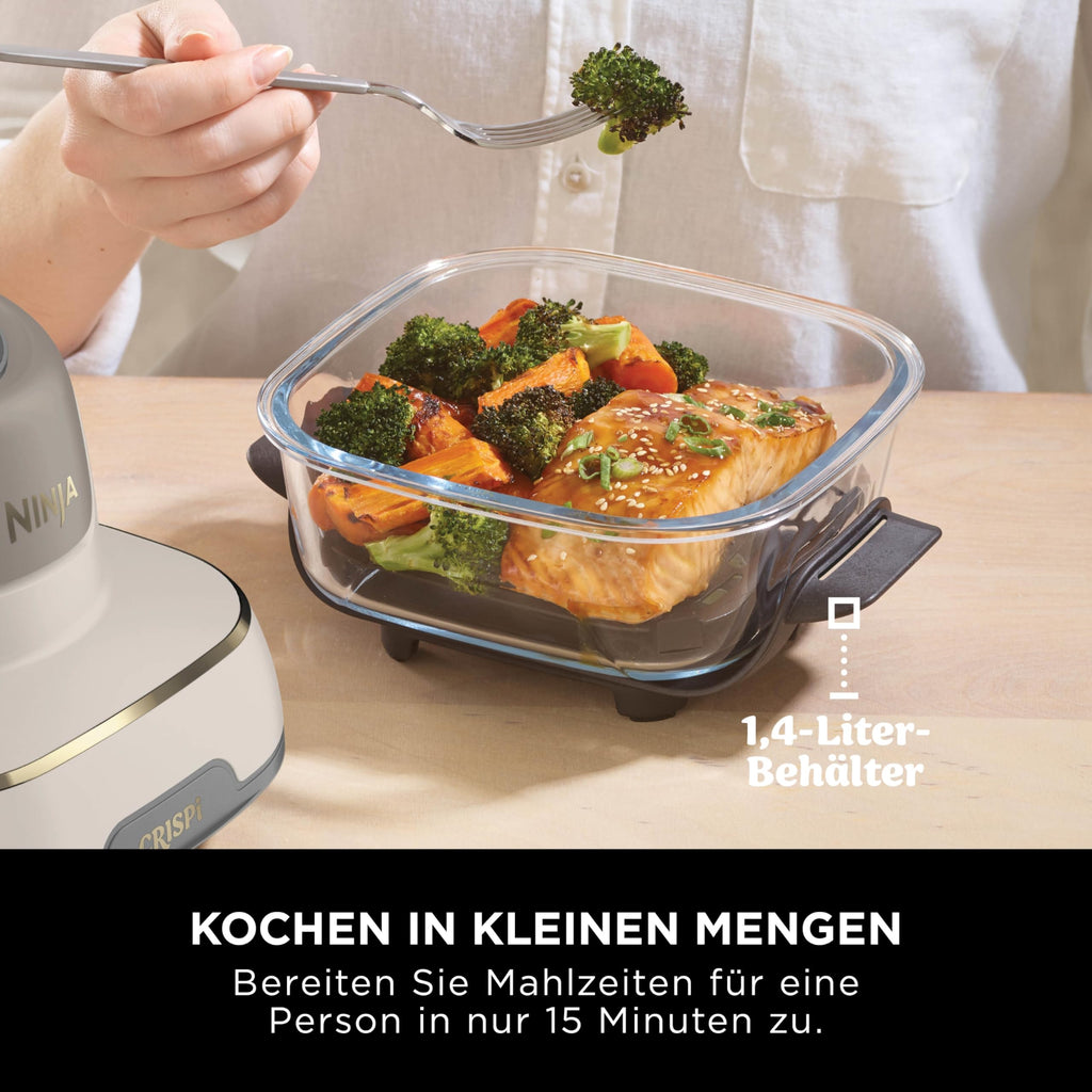 Ninja CRISPi Tragbare Heißluftfritteuse, 3,8L, 2 Glas-Behälter, 4-in-1