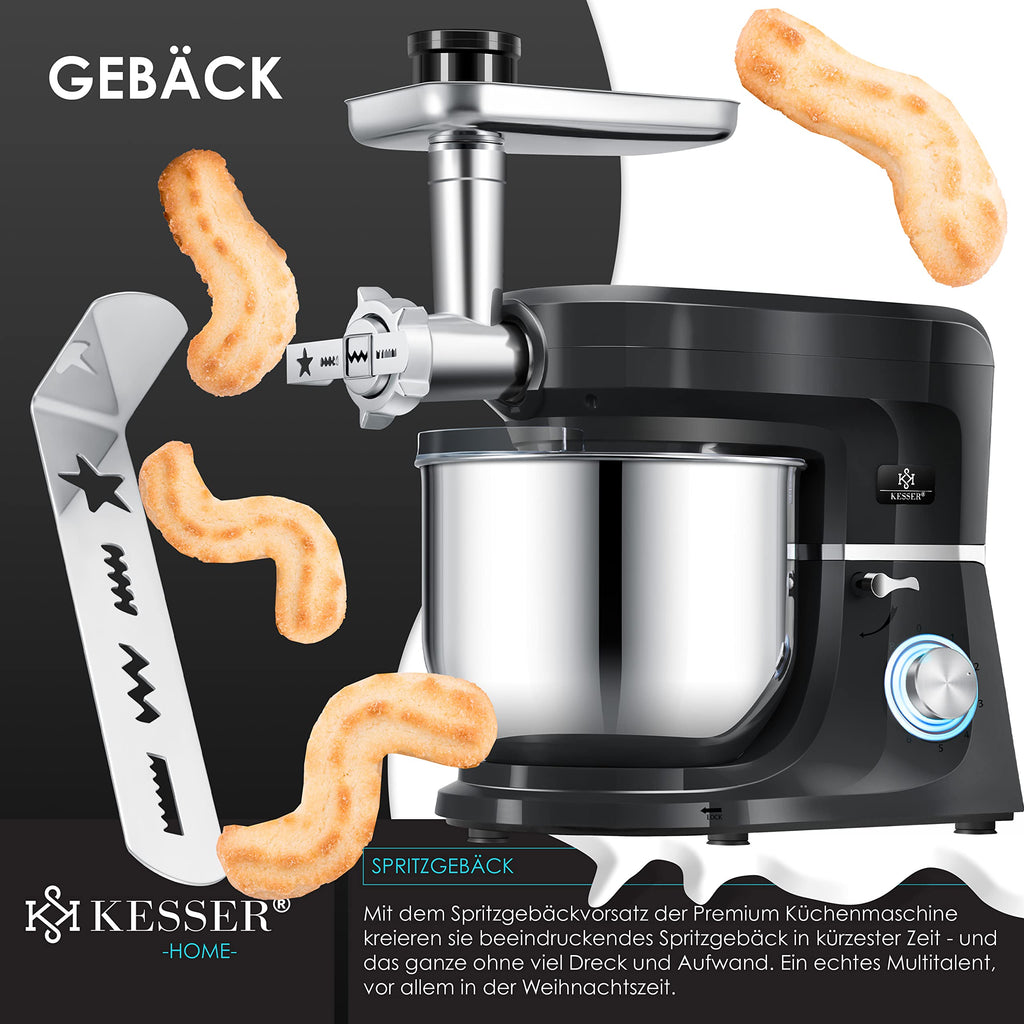 KESSER 3-in-1 Küchenmaschine, 5,5L, mit Fleischwolf & Entsafter, Pastaformen, Zubehör-Set