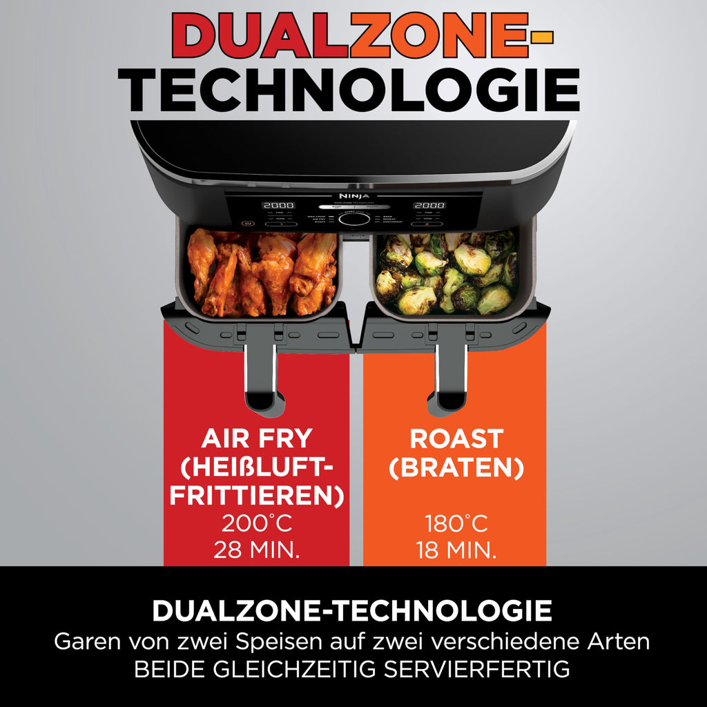 Ninja Foodi Dual Zone Heißluftfritteuse, 7,6L, 2 Fächer, 6-in-1, Schwarz
