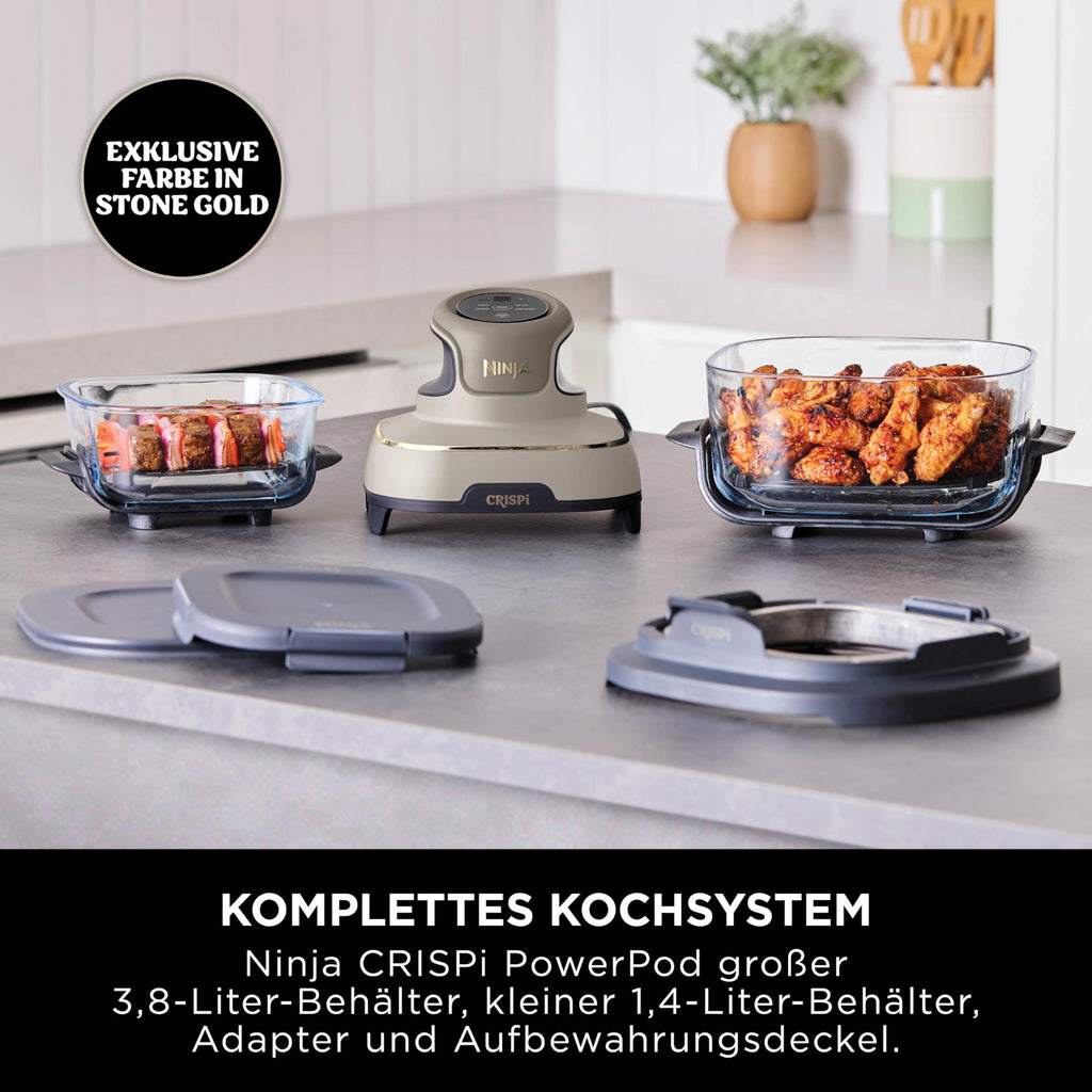 Ninja CRISPi Tragbare Heißluftfritteuse, 3,8L, 2 Glas-Behälter, 4-in-1