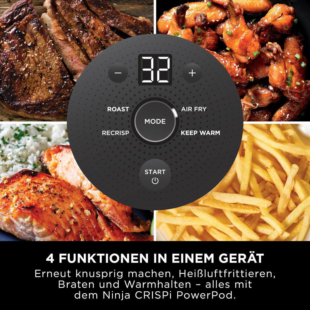 Ninja CRISPi Tragbare Heißluftfritteuse, 3,8L, 2 Glas-Behälter, 4-in-1