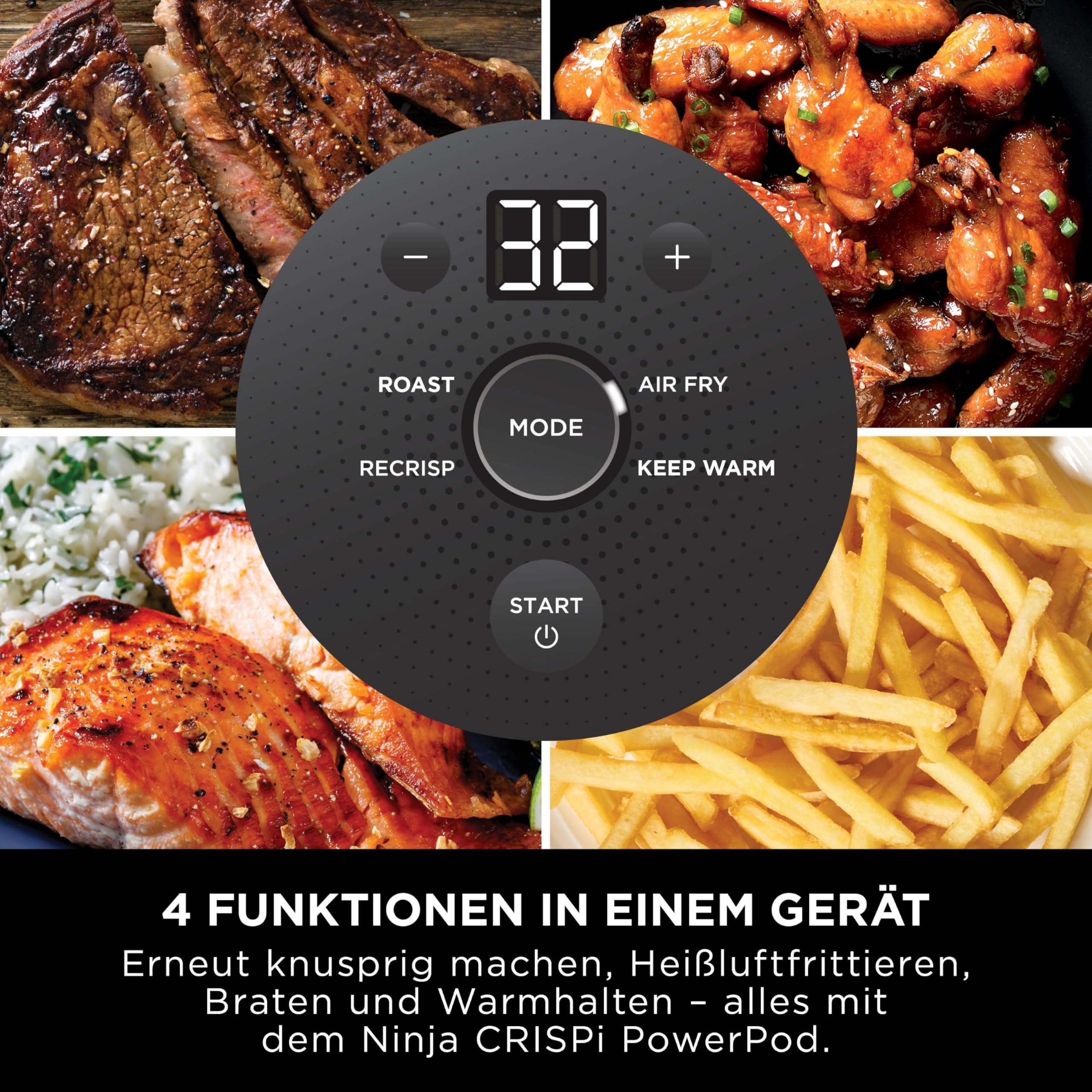 Ninja CRISPi Tragbare Heißluftfritteuse, 3,8L, 2 Glas-Behälter, 4-in-1