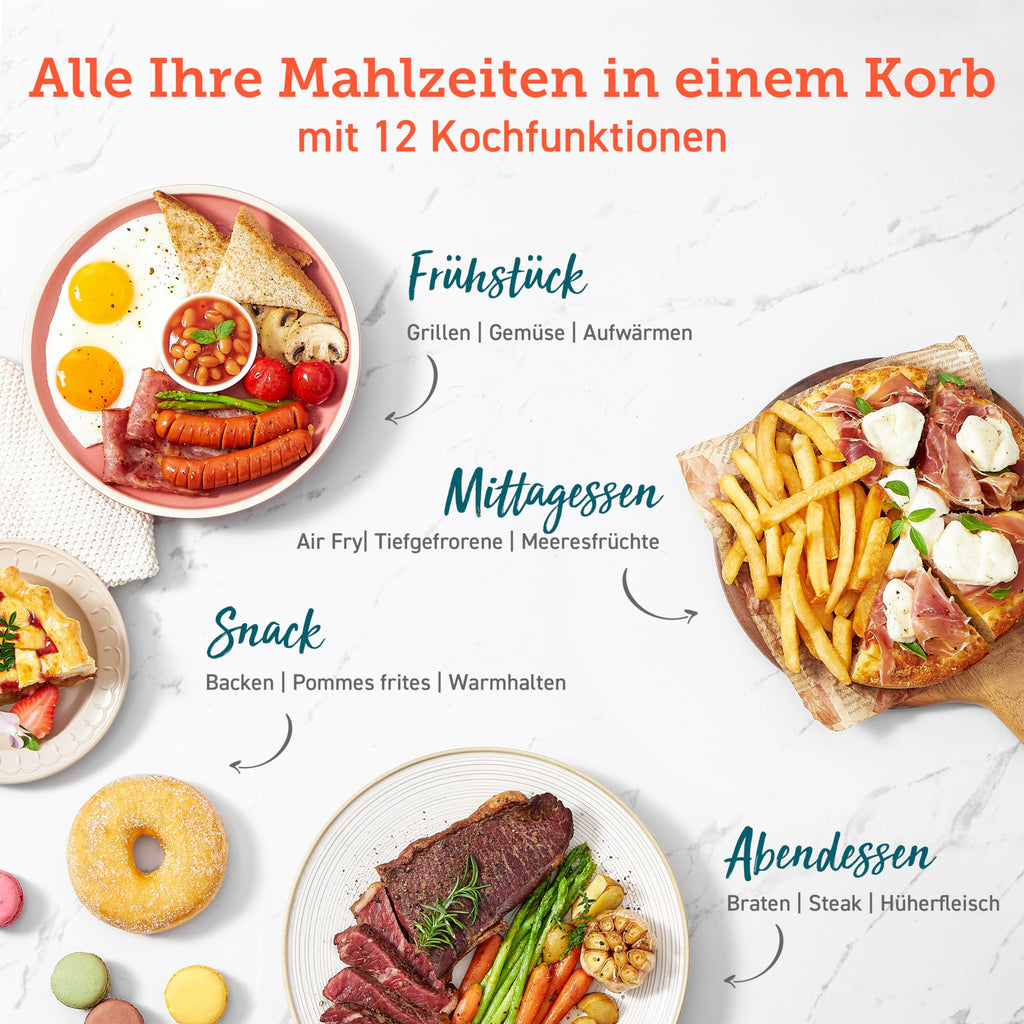 COSORI Dual Blaze Heißluftfritteuse, 6,4L, WLAN, 12 Funktionen, Touchscreen, Milchweiß