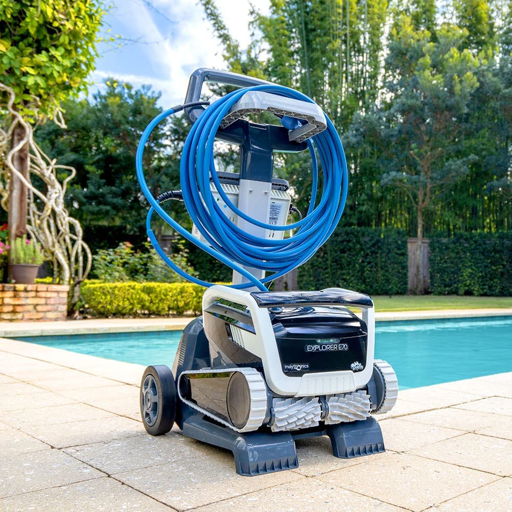 Dolphin Explorer E70 Pool Robot with included Dolphin Universal Caddy, Wi-Fi, and Waterline Cleaning