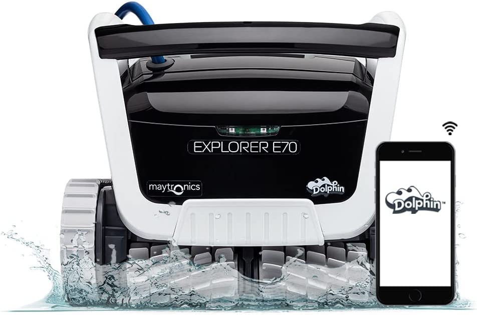 Dolphin Explorer E70 Pool Robot with included Dolphin Universal Caddy, Wi-Fi, and Waterline Cleaning